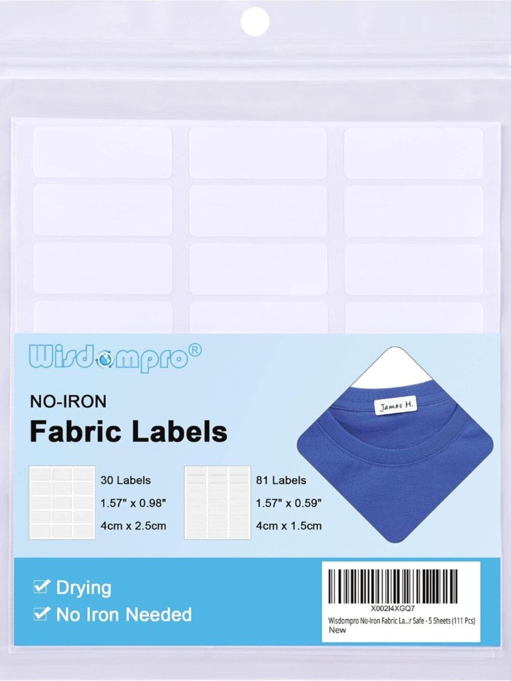111 Pcs No Iron Fabric Labels, Write-On Clothing Label Stickers